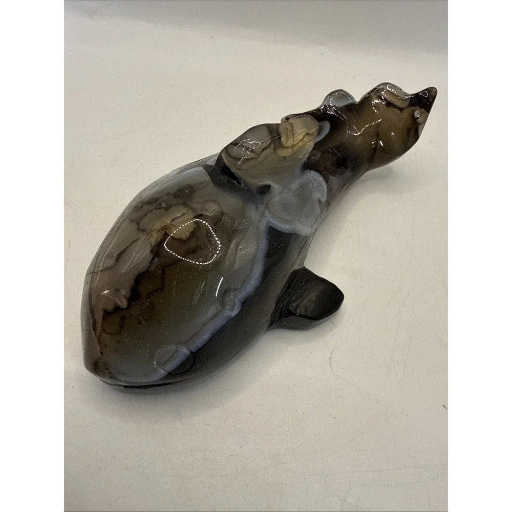 Vintage Hand Carved Agate Stone Whale Figurine 5.5